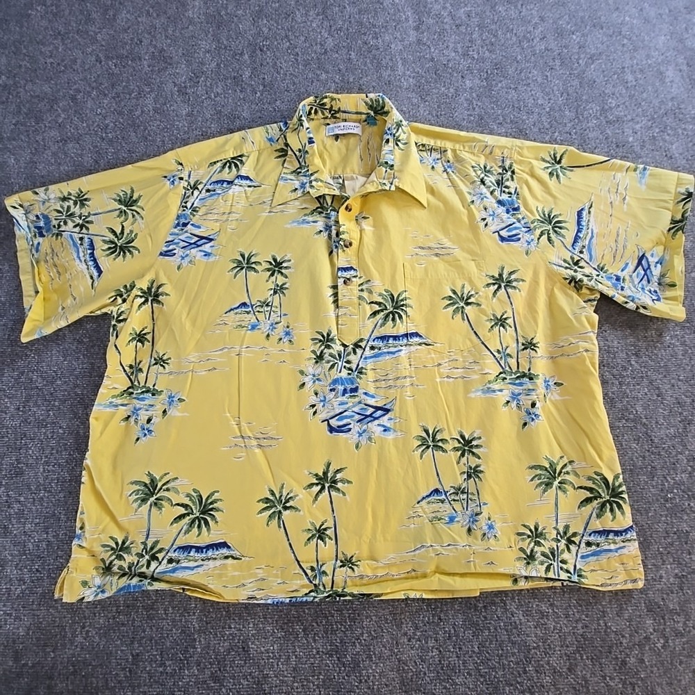 Tori Richard Hawaiian Shirt Mens 4XL Yellow Floral Palm Tree